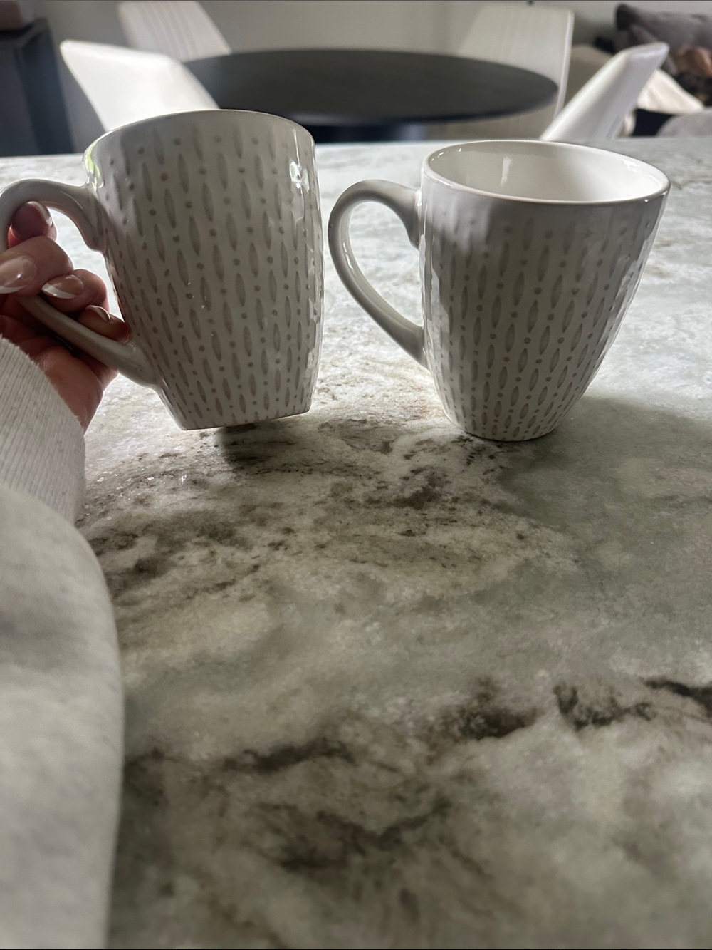 Neutral Gray Patterned Ceramic Coffee Mugs - Set of 2